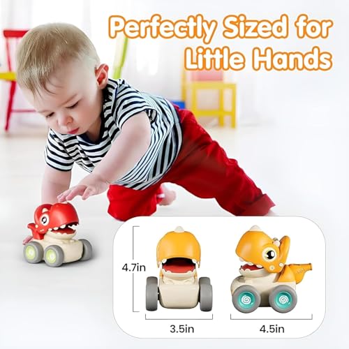 Image of ToyBharat Press n go Dino Cars with Whistle Music for Toddlers, Friction-Powered Dino Cars, Mini Press & Go Vehicles, Montessori Educational Toy for Boys & Girls