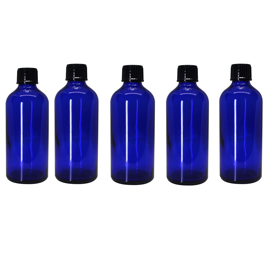 PHARCOS 100Ml Blue Glass Bottle With Black Cap And Dropper Plug For Essential Oil | Diy | Perfume | Aromatherapy - Easy To Fill And Reuse - Protective And Durable (Leak Proof) 5-Piece