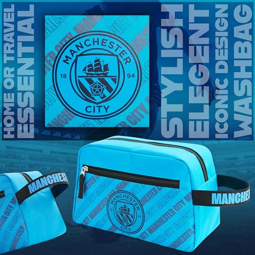 Manchester City F.C. Kosmetyczki dla mężczyzn, wisząca torba na pranie z kieszenią na zamek błyskawiczny - prezenty Man City, NIEBIESKI, Kosmetyczka