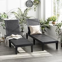 Patio Chaise Lounge Set of 2, 5-Position Adjustable Reclining Patio Lounge Chairs with Wood Grain Finish, All-Weather Resin Pool Lounge Chairs for Garden Deck Backyard Black