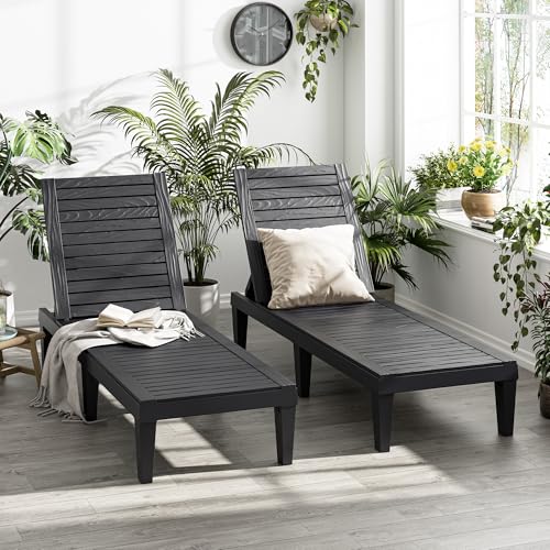 Patio Lounge Chairs (2) Adjustable Resin Pool Deck Set