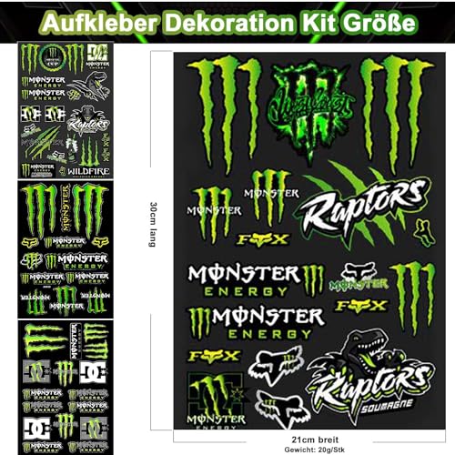 4-Teilig Monster Energy Aufkleber Aufkleber Motorrad Coole Motorradhelm Aufkleber – Hochwertige Sticker für MotorräDer, Skateboard, Auto Und GeläNdemotorräDer（A、B） (A)