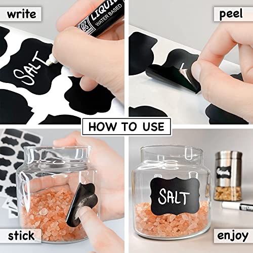 Chalkboard Labels For Jars 162Pcs - Waterproof Reusable Chalk Sticker Labels For Containers Storage Jars - 12 Unique Shapes & 3 Sizes Includes Erasable Liquid Chalk Marker & Mini Towel (Pack Of 162) #TOP1