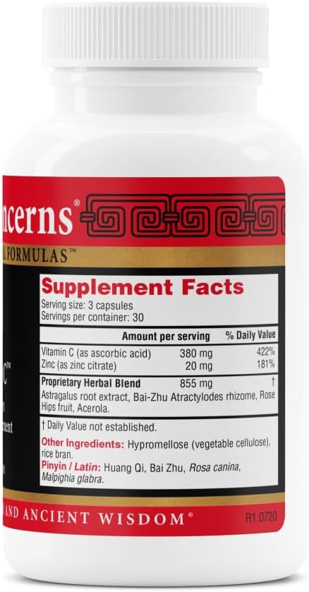 Health Concerns Astra C – Immune Support, Cold Prevention & Antioxidant Formula – Vitamin C, Zinc, Astragalus, Atractylodes, Rose HIPS & Acerola – Natural Chinese Herbal Supplement – 90 Capsules - Image 2