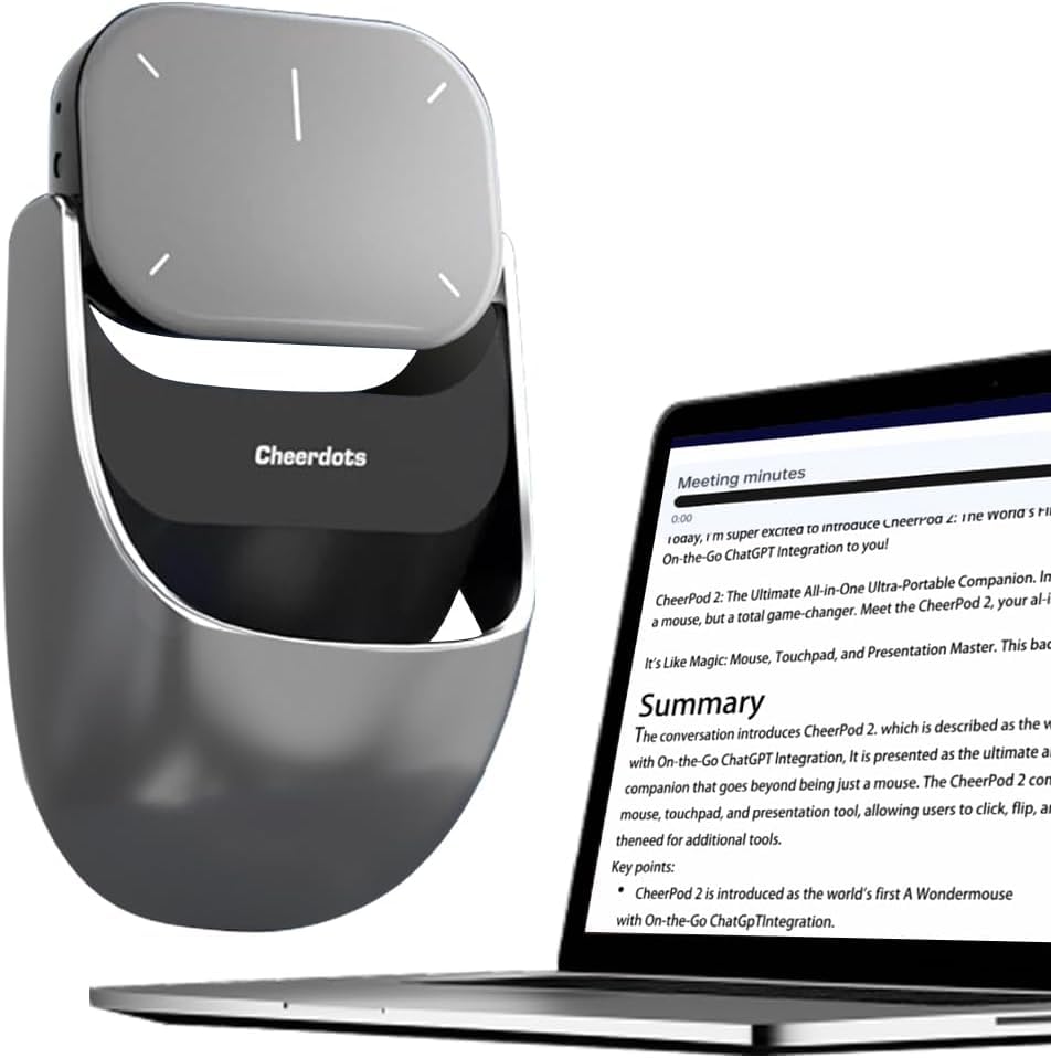 2025 AI Mouse Voice Recorder[No Subscription] with Touchpad Detachable&Air Operation PowerPoint Presentations Remote Transcribe&Summarize by AI, Office&Meetings for Mac, for Windows(White)