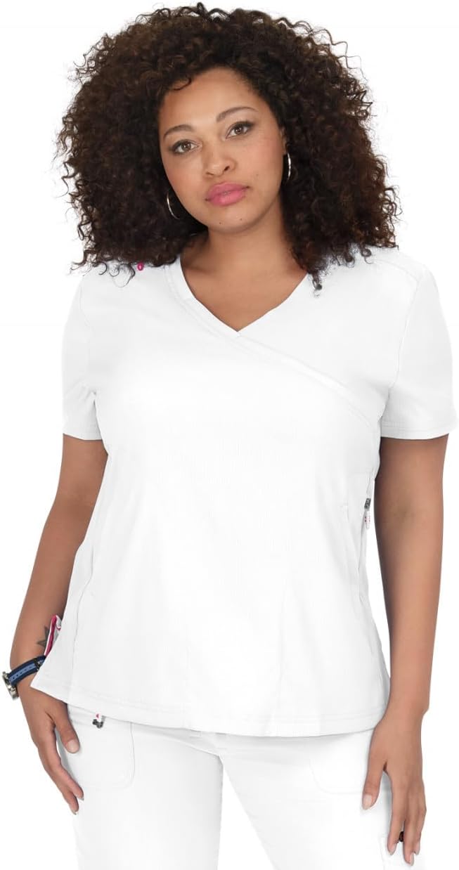 KOI Lite Women's Philosophy Mock Wrap Side Zipper Solid Scrub Top