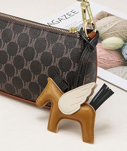 Image of NHCDFA 2PCS Bag Charms for Women, Leather Keychain Set with Angel Pegasus Design, Brown and Purple Color Combination for Handbags and Accessories, Two Pieces Included for Stylish Daily Use