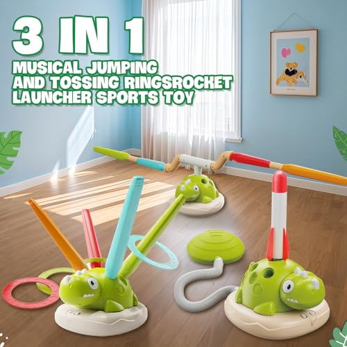 DAOUZL 3 in 1 Spiele für Kinder, Sport Spielzeug Kinder mit Seilspringmaschine, Ringwurfspiel und Rakete Spielzeug, Indoor Outdoor Spielzeug Geeignet für Kinder 3-9 Jahre Kindergeburtstag Geschenke