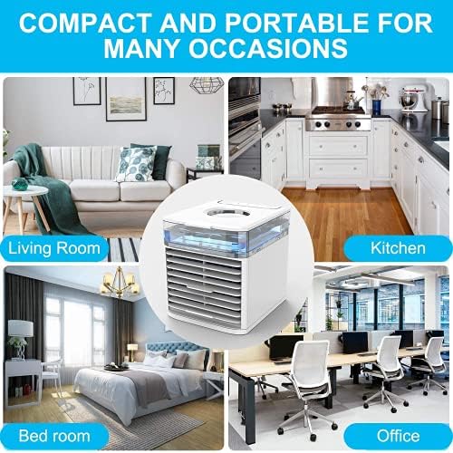 QJOY Lmani Personal Air Cooler, Portable Cooling Air Conditioner With USB, 3 in 1 Evaporative Coolers, Humidifier and Purifier,7 Colors LED Night Desktop Cooling Fan for Office, Home, Travel,Dorm