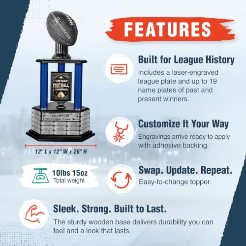 Image of TrophySmack 19-Year Perpetual Fantasy Football Trophy, Custom Engraved