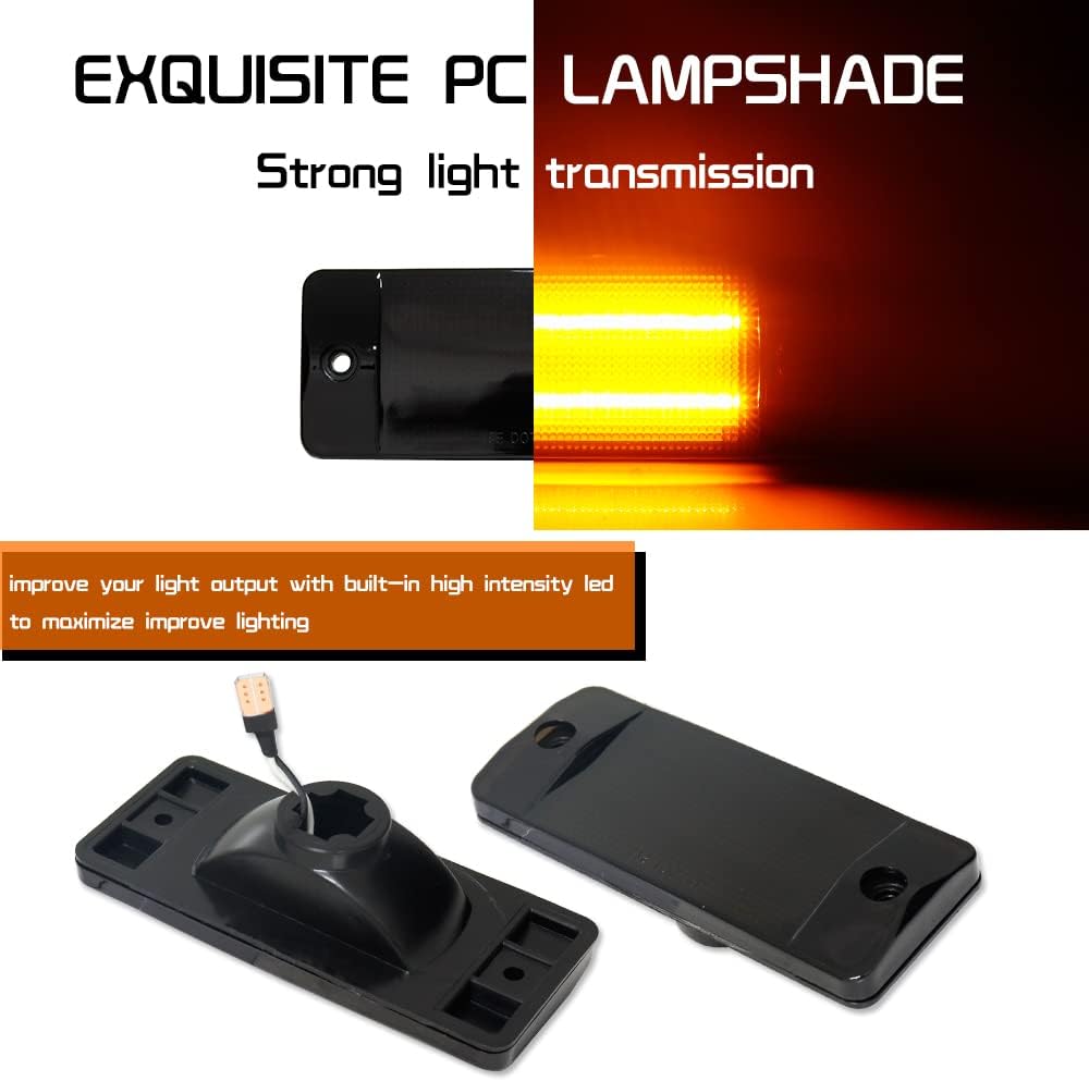 Compatible With 70 71 72 73 74 75 76 77 Ford Bronco & 70 71 72 Ford Pickup Front side Bumper marker turn lights Amber Led Smoked Lens D5TZ-15A201-BR; D5TZ-15A201-BRP