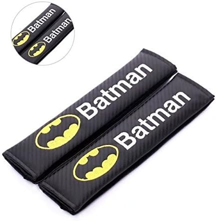 Amooca Carbon Fiber Seat Belt Strap Cover Fit for Any Car-Black with Batman Logo (Shoulder Strap)