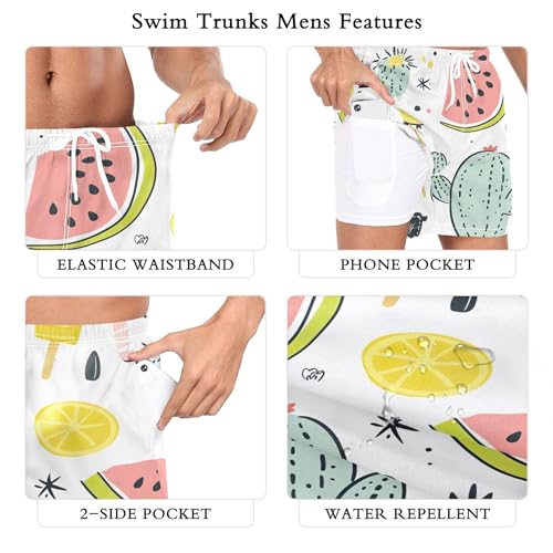 xigua Watermelon and Lemon Mens Swim Trunks with Liner, 5 inch Quick Dry Mens Boardshorts for Beach3