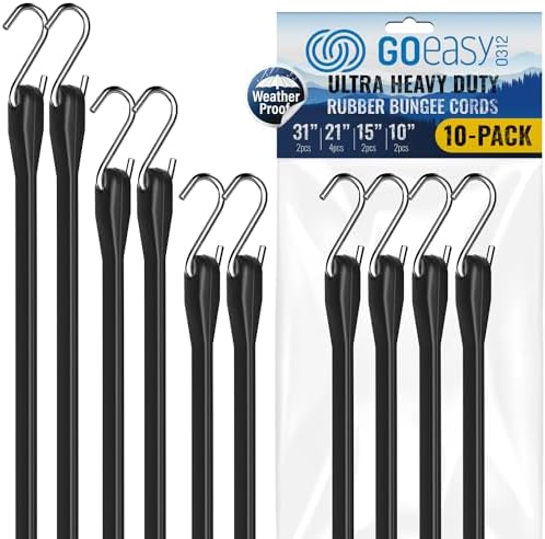 HOXWELL Rubber Bungee Cords With Hooks, 100% EPDM Bungee Cord With 150 Max Stretch 15 21 31 20 Pack Heavy Duty Bungee Straps For Securing Tarps Canvases Cargo Motorcycle Weatherproof