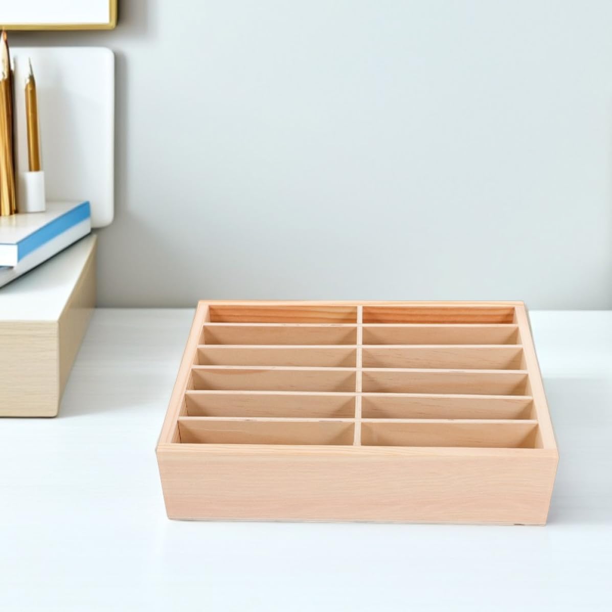 Organizer Gestione e Pezzi Cellulare per Scomparti Legno in 2 12 Design Multicomparto Compatto Protezione Ufficio e Aula Telefono