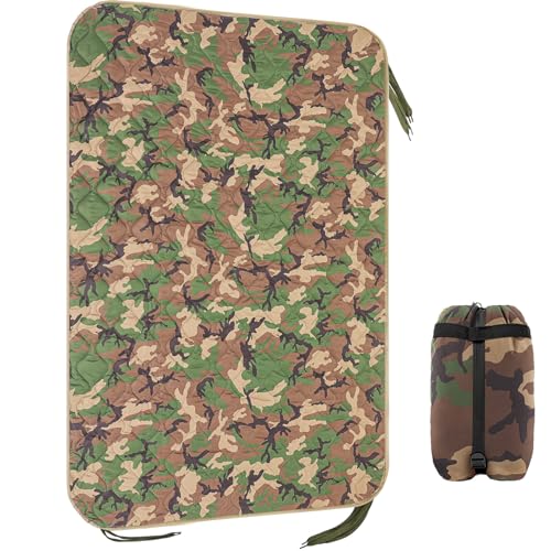 Barydat 80 x 60 Inch Woobie Blanket Military Poncho Liner Hunting Blanket Waterproof Thermal Poncho Liner with Bag Camo for Outdoor Camping Hunting Hiking