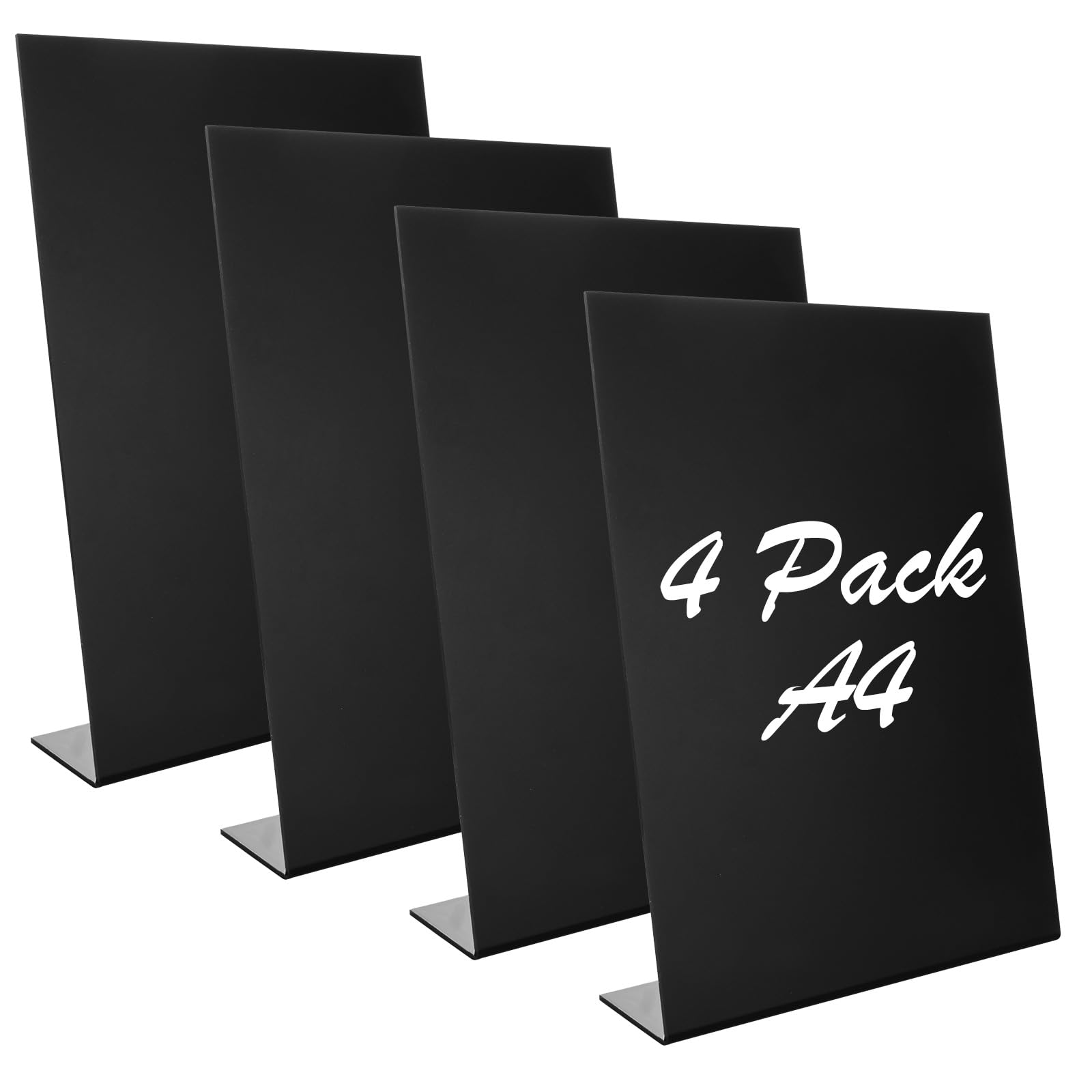 CYEER A4 Chalk Board Set of 4, Desktop Chalkboard L-Standard Black Display Stand, Menu Chalk Board Sign for Restaurant, Hotel, Wedding, Bar, Food Truck, Office, Counter-297x210MM