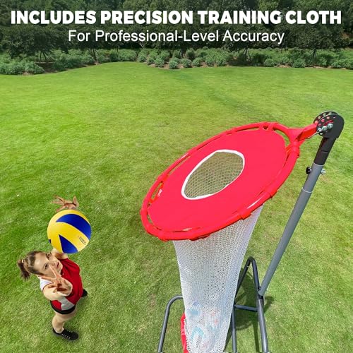 VSSAL Volleyball Setter Trainer Net Setting Training Equipment Target Practice Indoor or Outdoor, Adjustable Height (4.6 ft-9.8 ft) and Angle for Serving Spiking Drills System (Red)