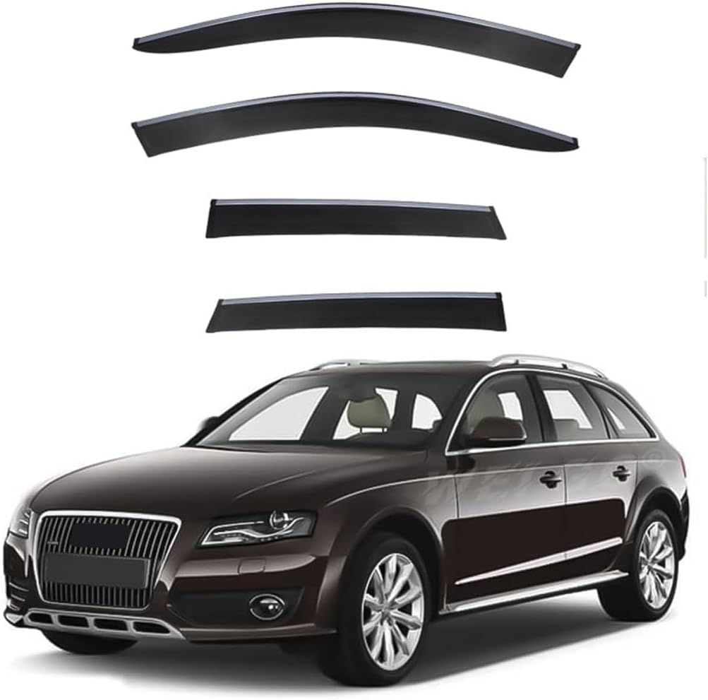 4PCS Window Visors Rain Guards Shield for Audi a4 allroad MK4-B8 2009-2015 Out-Channel Rain Guards Shields Vent Deflector Shade Wind Tape-On Outside-Mount