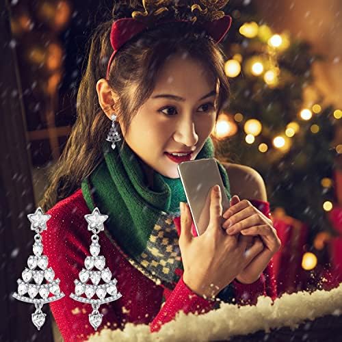 LALASTYLE 2022 Christmas Tree Earrings, 1 Pair Silver Heart Christmas Tree Snowflake Ear Earring, Light Luxury Full Diamond Dangle Earrings Jewelry With Storage Box for Women Girls