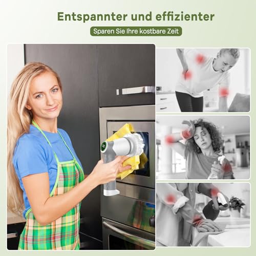 Elektrische Reinigungsbürste, Spin Scrubber für Bad, Schnurlose Reinigungsbürste mit 7 Reinigungsköpfen, 2 einstellbare Geschwindigkeiten, Druckerkennung, Led Anzeige Cleaningbrush für Tiefenreinigung