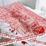 Halloween-Horror-Gaze Tuch,Blutiges gruseliges Tuch,Halloweendeko Stoff,Große Halloween-Blutdekorationen für den Innen- und Außenbereich,1.65 * 1m,mit 6m Warnband