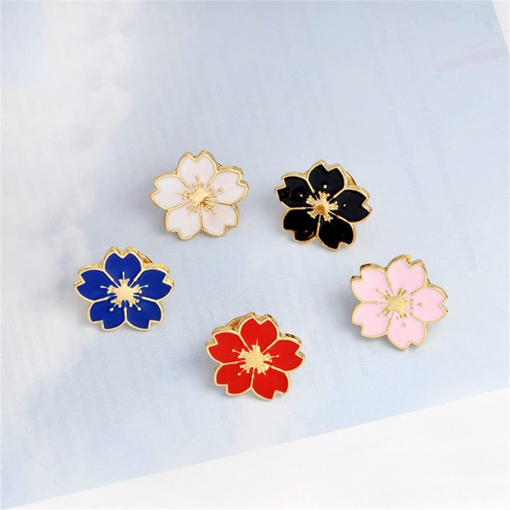 5pcs Cherry Blossoms Badge Brooch Fashion Metal Enamel Lapel Pin Backpack Clothes Fashion Jewelry Gift for Kids Alloy Badge Pins for DIY Backpacks Clothes Bags Jackets Hat Decoration