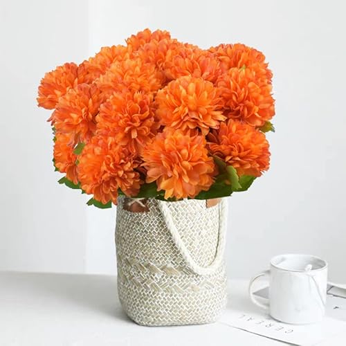 Wistart Orange Artificial Marigold Flowers Bulk Ball Flowers Bouquets Plastic Hydrangea Silk Flowers Arrangement For Halloween Home Party Decoration（Orange #TOP2