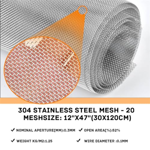 Wire Mesh Stainless Steel Woven Mesh 20 Mesh Metal Wire Window Screen Mesh Filter Screen Sheets for Vent Hole Garden Kitchen Home 30cm x 120cm - Thumbnail 2