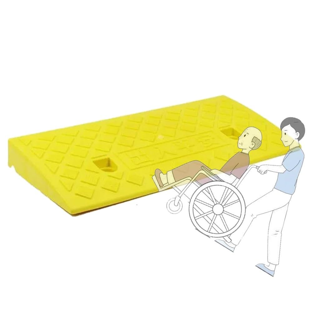Rampe en Caoutchouc pour Fauteuil Roulant，Rampe De Seuil Légère 7-13cm Haut Rampe De Trottoir, Rampe De Bordure pour Moto Chargement(Yellow,49x27x13cm)
