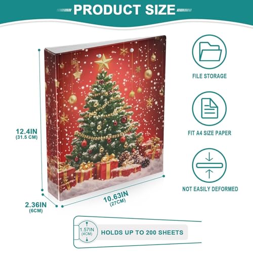 Image of Christmas Tree Gift Box 3 Ring Binder with 2 Interior Pockets 1.5 inch Binders 3 Ring Heavy Duty Fit 8.5 inch x 11 inch Letter Size for Office School, 2 Pack