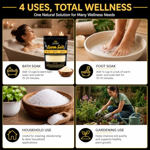 Image of Epsom Salt 1kg (99% Pure Magnesium Sulphate) for Bath Soak, Foot Soak, Muscle Recovery, Relaxation, Stress Relief & Home Gardening | Premium Bath Salt for Men & Women