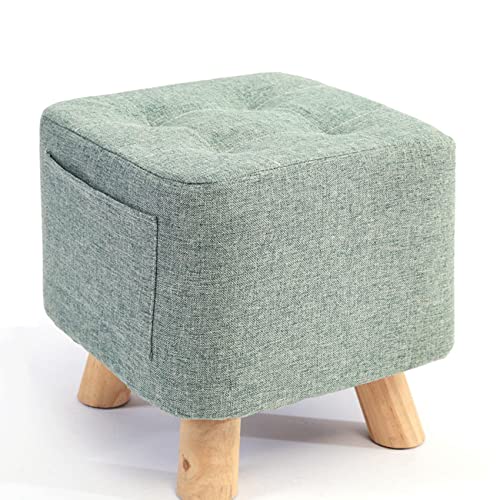 Taburete cuadrado de lino otomano para sala de estar y dormitorio, taburete pequeño Matcha para cambio de zapatos, 28 x 28 x 31 cm