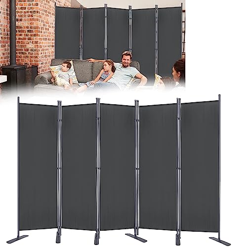 LZQ Paravent Trennwand Sichtschutz Garten 280 x 180 cm Stoff Raumteiler 5 Teilig Sichtschutz Klappbar Freistehend Stellwand Balkon Büros Dunkelgrau
