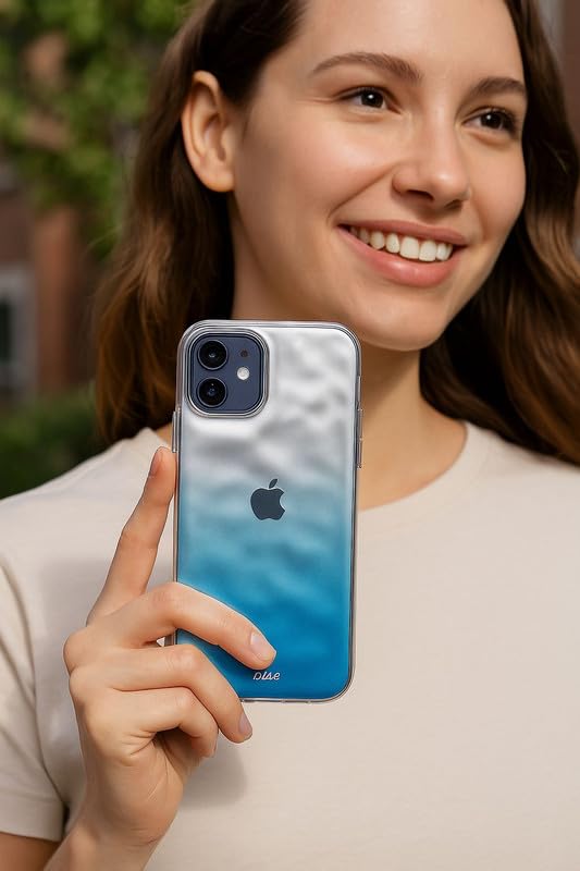 Image of COVERLY Luxury Ombre Blue iPhone 12 Pro Case - Shockproof Soft Silicone Back Cover with Camera Ring & Gold Detailing | Slim Gradient Mobile Cover for Girls & Women | Compatible with iPhone 12 Pro