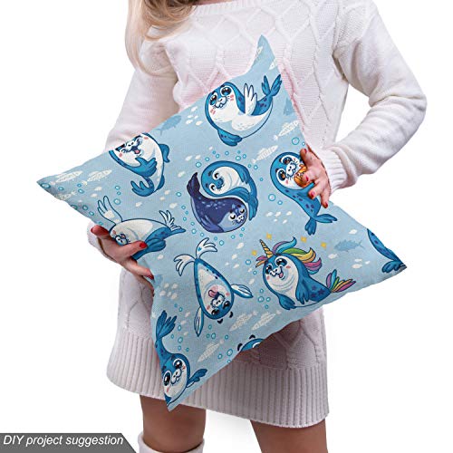 Image of Ambesonne Sea Animals Fabric by The Yard, Seal Pup Aquatic Wildlife Friendly Hugging Water Bubbles, Decorative Fabric for Upholstery and Home Accents, 3 Yards, Marigold White