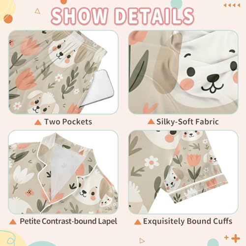 senya Cute Simple Dog Head Satin Summer Pajama Sets Silk Short Sleeve Button Down Sleepwear3