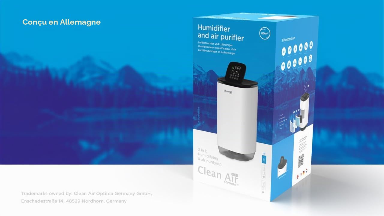 Clean Air Optima® CA-808 Smart - CA- 806 - Humidificateur d'air - Évaporation à froid sans calcaire - Contrôle par application - Filtre HEPA H13 - UV-C et ioniseur - Réservoir de 8 l (convient pour