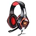 Produktbild turnraise Professionelle 3,5 mm PC LED-Licht Gaming Bass Stereo Noise Isolation Over-Ear-Kopfhörer Kopfhörer w/Mikrofon, Lautstärkeregler für Sony PS4 Laptop Computer Red in Black