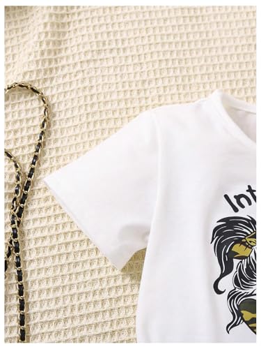 Image of WDIRARA Girl's 2 Piece Outfits Letter Graphic Print Short Sleeve T-Shirt and Camo Print Cargo Skirt Set