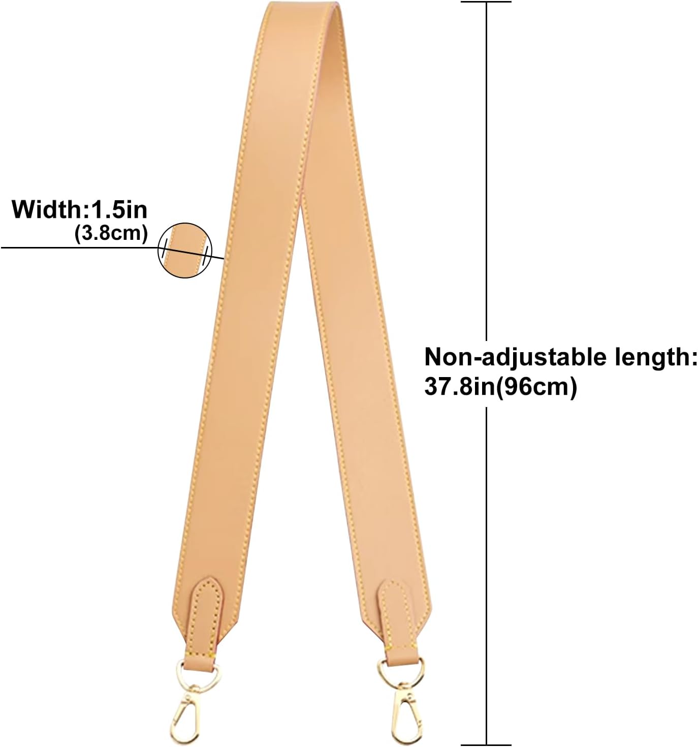 Genuine Vachetta Leather Shoulder Bag Strap Crossbody Replacement for Neverful Tote Bag(BEESWAX-Width:1.5in&Length:37.8in)