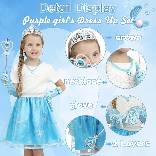 Sincere Party Girls Princess Costume Accessories Fancy Dress Up Cosplay Exquisite Match Sets,Elsa Dress Up Tutu Set for Girls 3-8yrs blue - Image 3