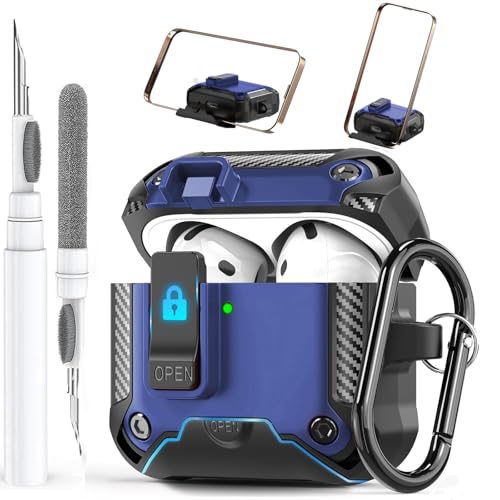 Image of Olytop for Airpods 4 Case with Phone Stand&Lock Clip, Rugged Apple Airpods 4th Generation Cover 2024 Men Women, Armor Shockproof iPod 4 Gen Protective Hard Shell with Carabiner&Cleaner kit, Black /Blue
