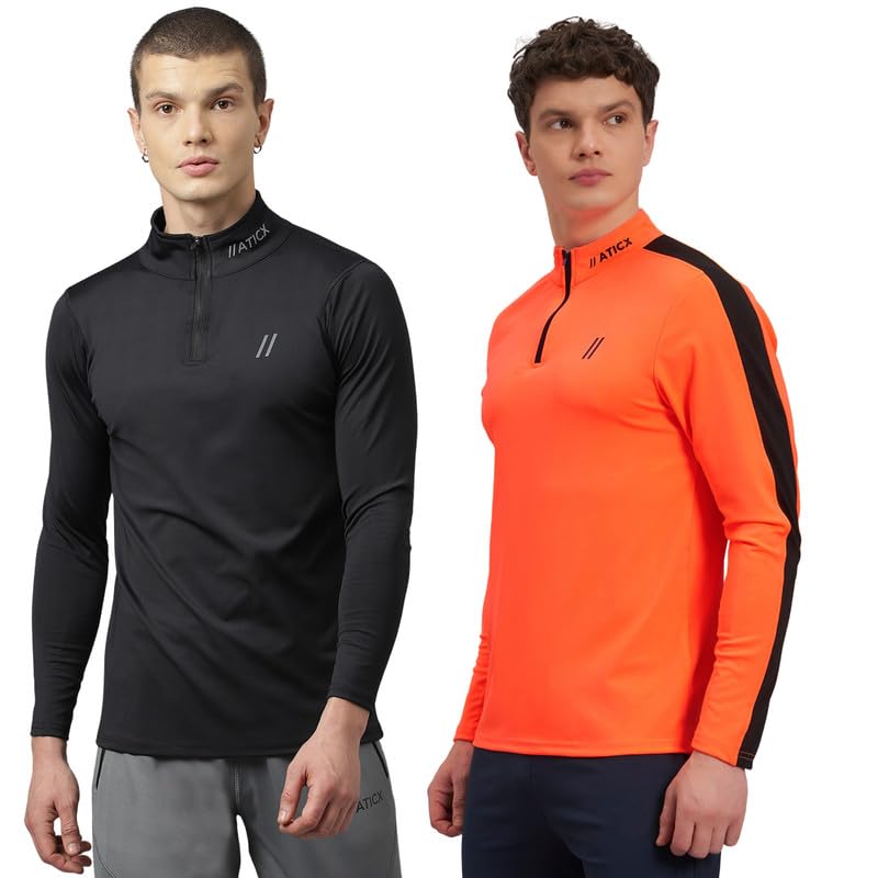 Image of ATICX Polyester Full Sleeve Compression High Turtle Neck Sports Jersey T Shirt for Men - Quick Dry Fit Gym Workout Top for Running, Swimming, Training, Cycling, Football, Badminton
