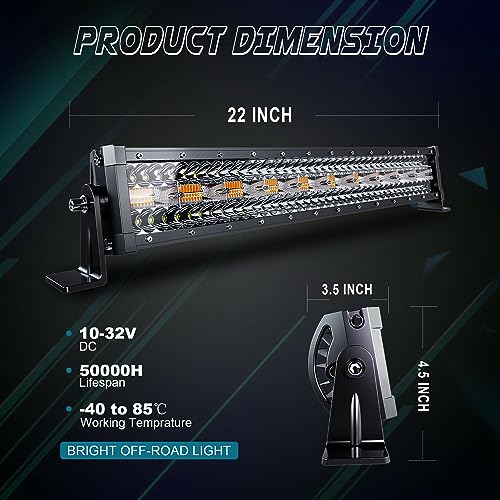 Image of 22 Inch 120W LED Light Bar White /Amber Flasing Six Strobe Modes Light