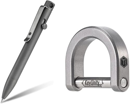 KeyUnity KP03SW Titanium EDC Bolt Action Pen & KA17 Titanium D Ring Key Shackle Bundle