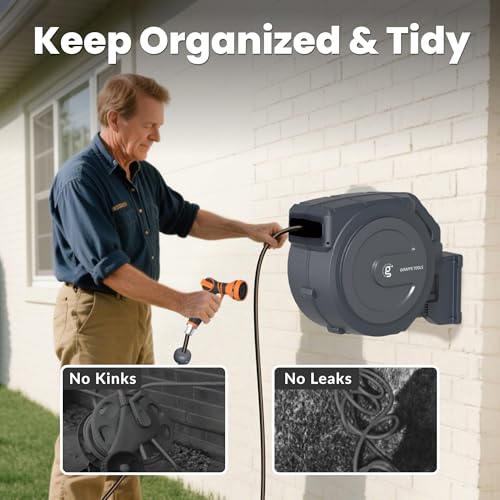 Image of Giraffe Tools Retractable Hose Garden Reel 1 /2 inch100FT Wall Mount Auto Rewind