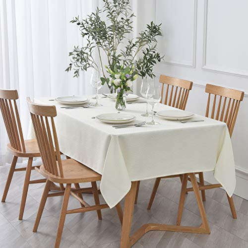 Image of maxmill Rectangle Textured Tablecloth Waterproof Spillproof Wrinkle Free Table Cloth, Kitchen Dining Tabletop Decoration, Fabric Table Cover for Outdoor and Indoor Use, 52 x 70 Inch, Ivory