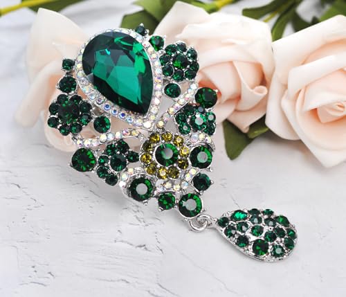 Image of Gyn&Joy Women's Austrian Crystal Bouquet Flower Teardrop Large Gorgeous Brooch Pin