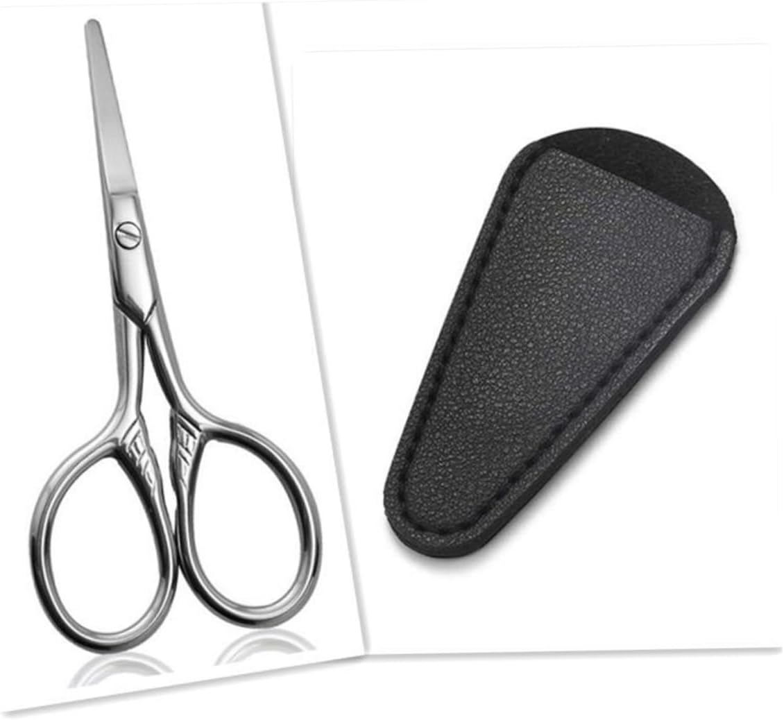 1set Portable Beard Scissors and Beauty Scissors Pu Cover Small Trimming Tool for Home and Salon Use Round Design for Safe Grooming